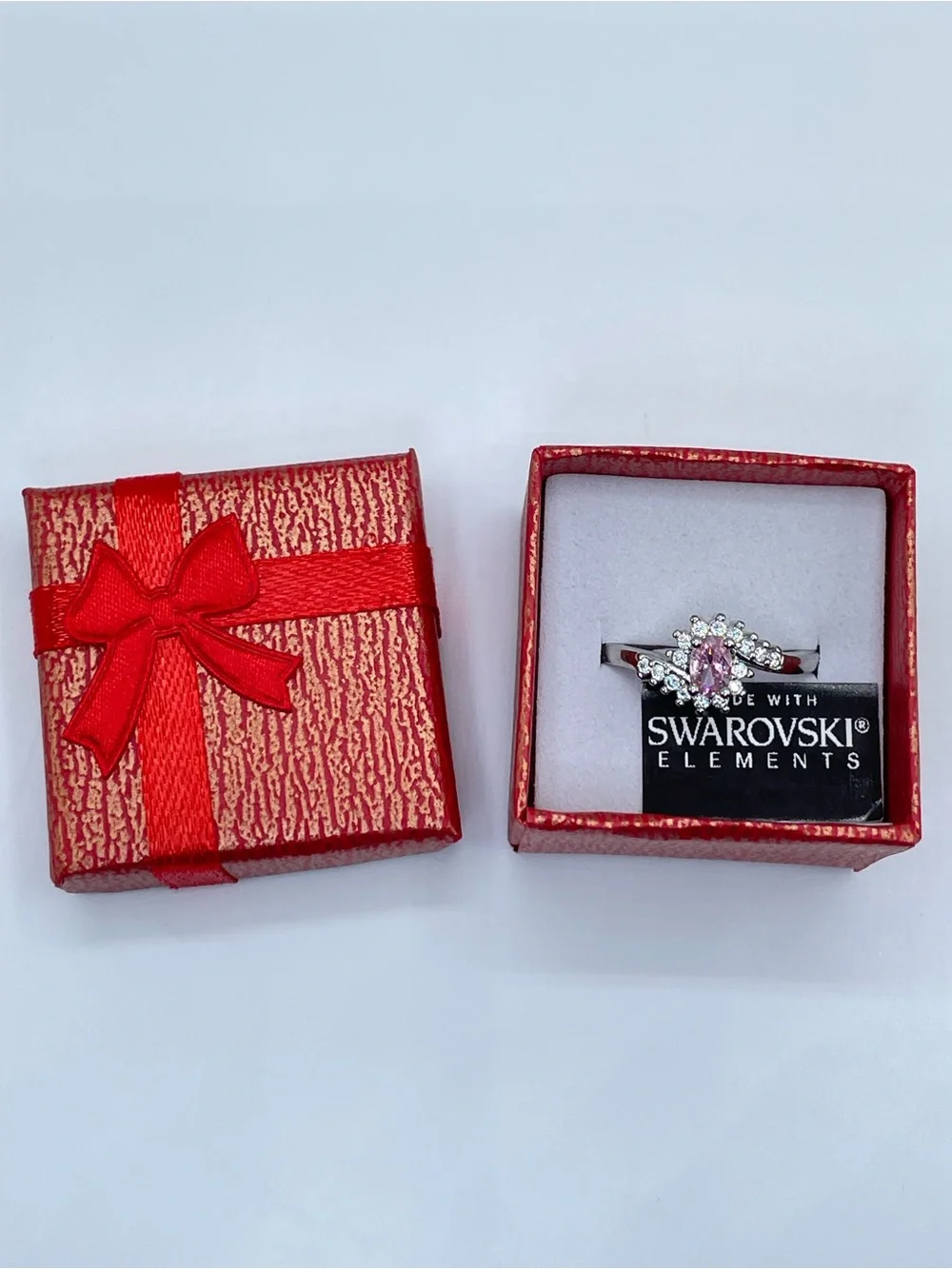 Swarovski Crystal Elements Pink Oval Cut Crystal Halo Dainty Ring Sz 10